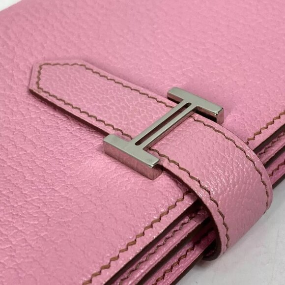HERMES Bearn Souffle Two fold Long Wallet Chevre pink/SilverHardware - Picture 7 of 14